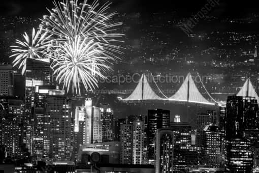 San Francisco Black and White Photography of Super Bowl 50 Celebration and Bridge Lighting Fireworks Super Bowl 50 Celebration and Bridge Lighting Fireworks -- San Francisco Black and White Photography