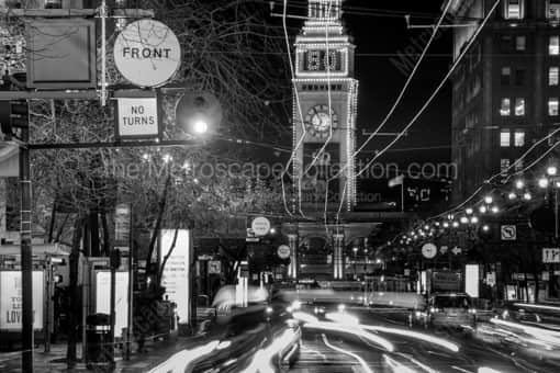 The Ferry Building Dressed up for SB50 -- San Francisco Black and White Photography
