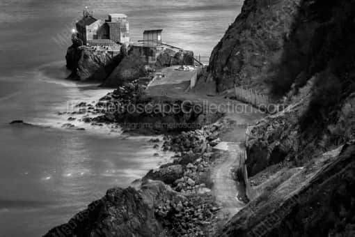 San Francisco Black and White Photography of The Lime Point at the Base of the Golden Gate Bridge The Lime Point at the Base of the Golden Gate Bridge -- San Francisco Black and White Photography