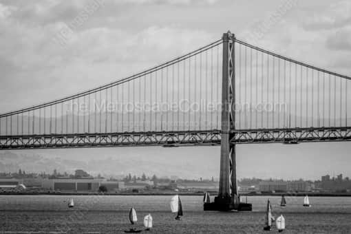 San Francisco Black and White Photography of The San Francisco Bay Bridge and Sail Boats on the Bay The San Francisco Bay Bridge and Sail Boats on the Bay -- San Francisco Black and White Photography