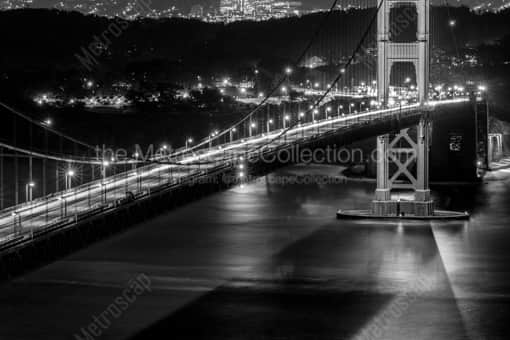 San Francisco Black and White Photography of The Golden Gate Bridge Camino Real Span at Night The Golden Gate Bridge Camino Real Span at Night -- San Francisco Black and White Photography