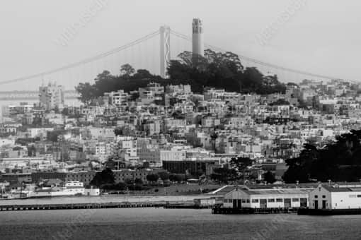 San Francisco Black and White Photography of Telegraph Hill Coit Tower and the Bay Bridge Telegraph Hill Coit Tower and the Bay Bridge -- San Francisco Black and White Photography