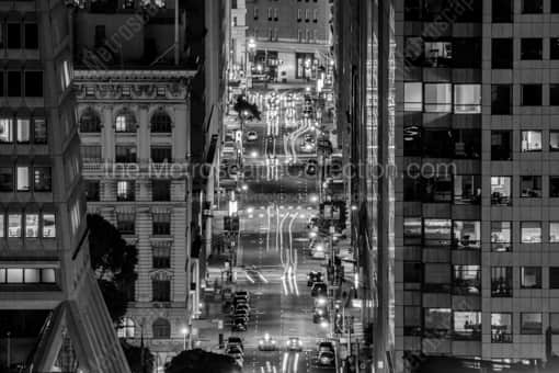 Downtown San Francisco Traffic at Night -- San Francisco Black and White Photography