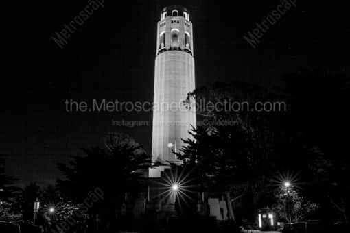 Coit Tower at Night -- San Francisco Black and White Photography