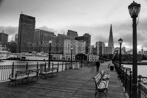 San Francisco Black and White Photography of Park Benches Line the Edges of Pier 7 in San Francisco Park Benches Line the Edges of Pier 7 in San Francisco -- San Francisco Black and White Photography