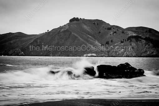 Small Waves Crash on to Baker Beach -- San Francisco Black and White Photography