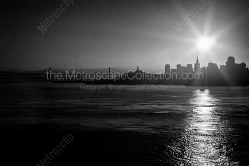 San Francisco Black and White Photography of A Back-lit Bay Bridge and San Francisco Skyline at Dawn A Back-lit Bay Bridge and San Francisco Skyline at Dawn -- San Francisco Black and White Photography