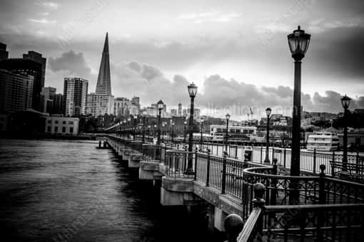 Gaslights Line Pier 7 in San Francisco -- San Francisco Black and White Photography