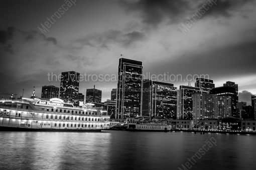 San Francisco Black and White Photography of The Hornblower Booze Cruise Ship in San Francisco Bay The Hornblower Booze Cruise Ship in San Francisco Bay -- San Francisco Black and White Photography