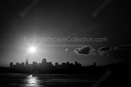 San Francisco Black and White Photography of The Sun Rises Above the San Francisco Skyline The Sun Rises Above the San Francisco Skyline -- San Francisco Black and White Photography