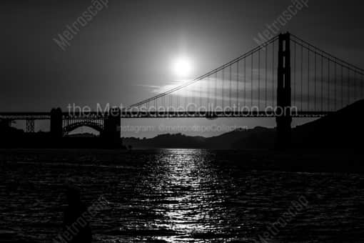 San Francisco Black and White Photography of The Setting Sun Silhouettes the Golden Gate Bridge The Setting Sun Silhouettes the Golden Gate Bridge -- San Francisco Black and White Photography