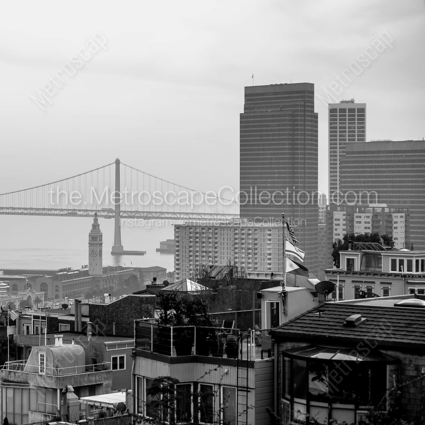 The Bay Bridge from Telegraph Hill landscape black and white Photography square crop