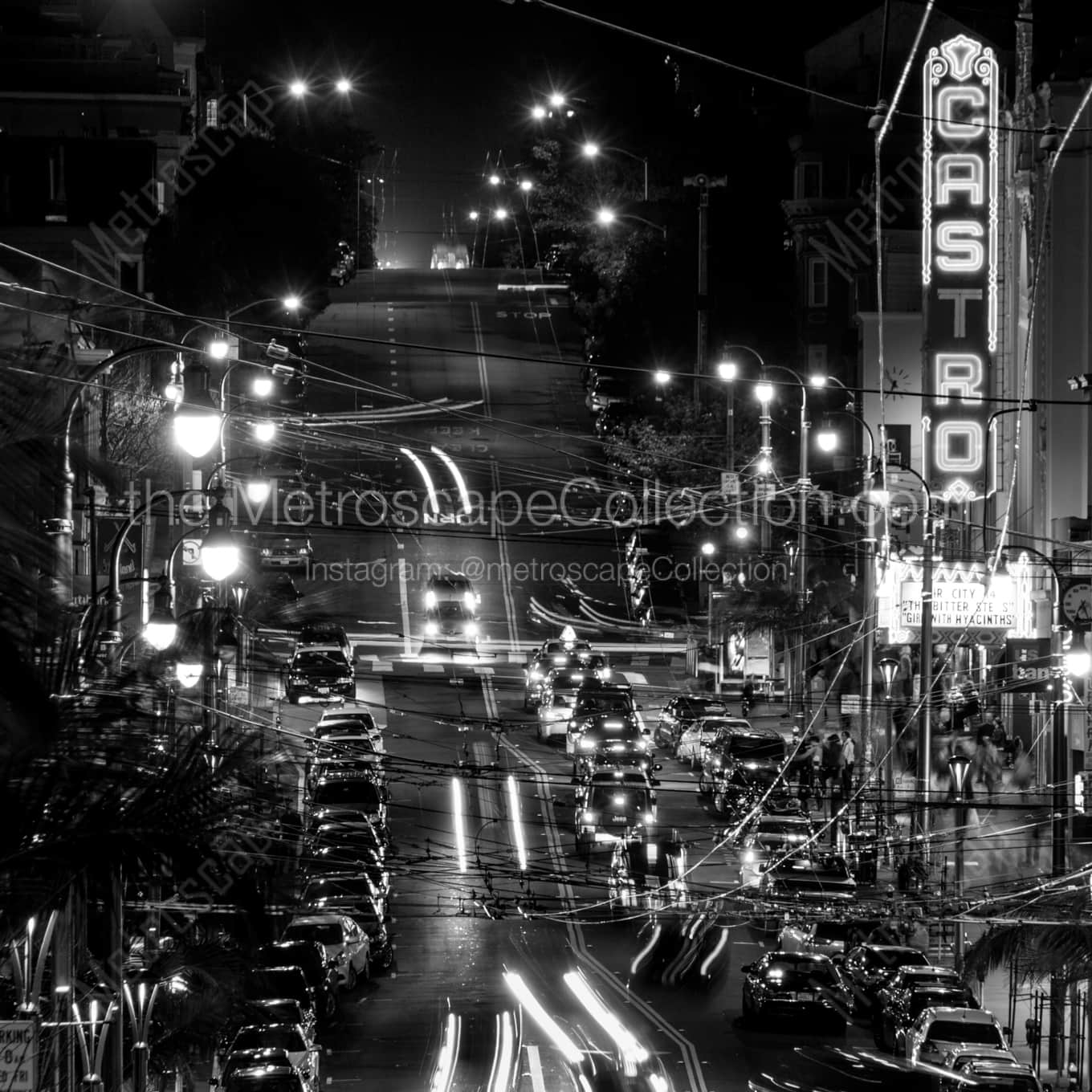 The Castro Theater at Night landscape black and white Photography square crop
