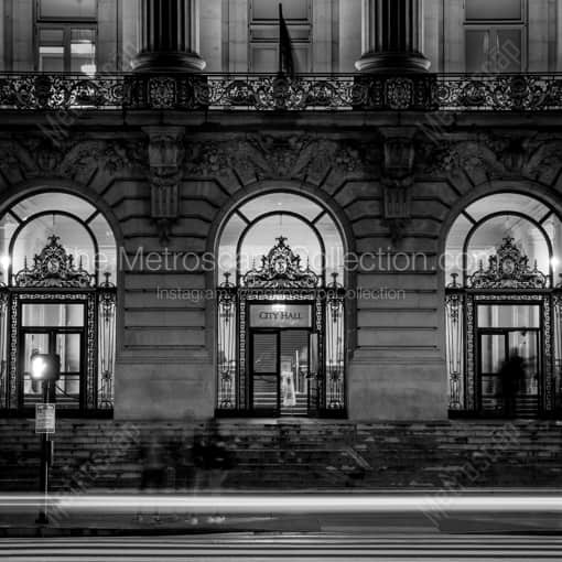 Matte Black WOOD Framed Black and White San Francisco Photograph: San Francisco City Hall at Night in a Square Matte Black Wood Frame