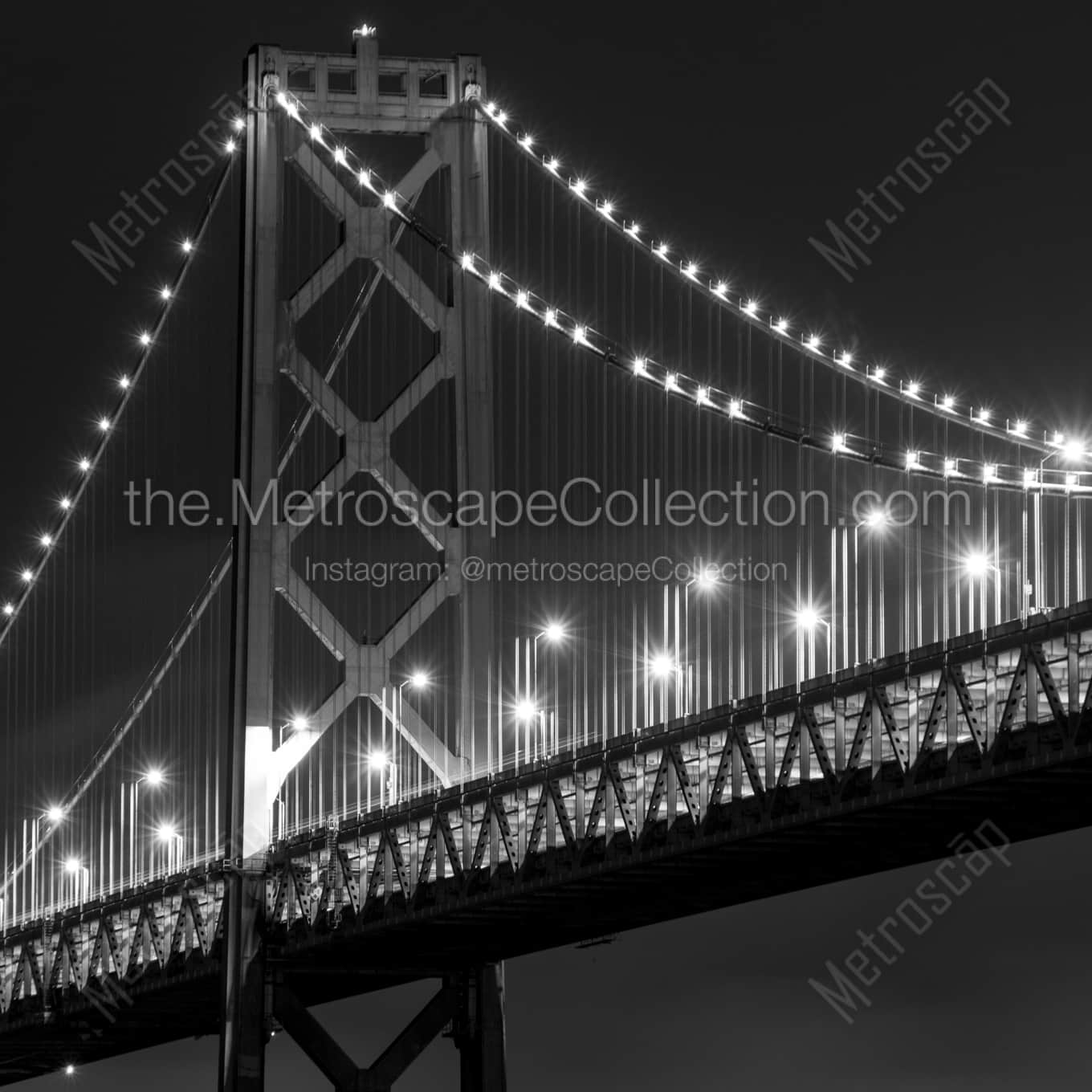 The Bay Bridge at Night landscape black and white Photography square crop