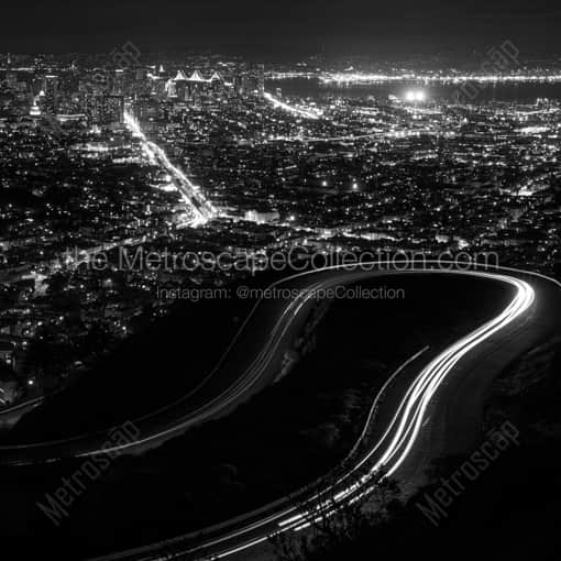 Matte Black WOOD Framed Black and White San Francisco Photograph: San Francisco at Night from Twin Peaks in a Square Matte Black Wood Frame