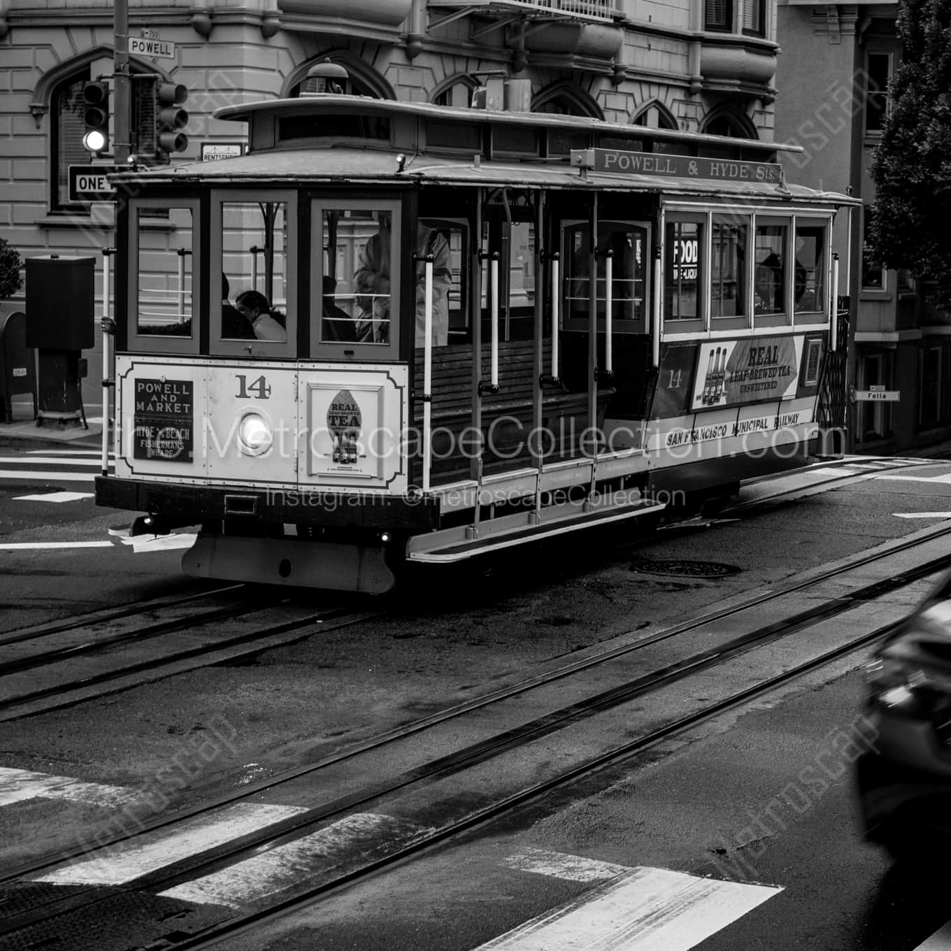 A San Francisco Trolly on Powell at California landscape black and white Photography A San Francisco Trolly on Powell at California landscape black and white Photography square crop