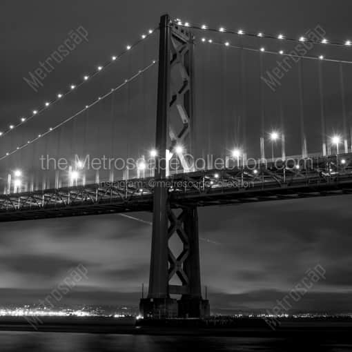 Matte Black WOOD Framed Black and White San Francisco Photograph: A Bay Bridge Spire at Night in a Square Matte Black Wood Frame
