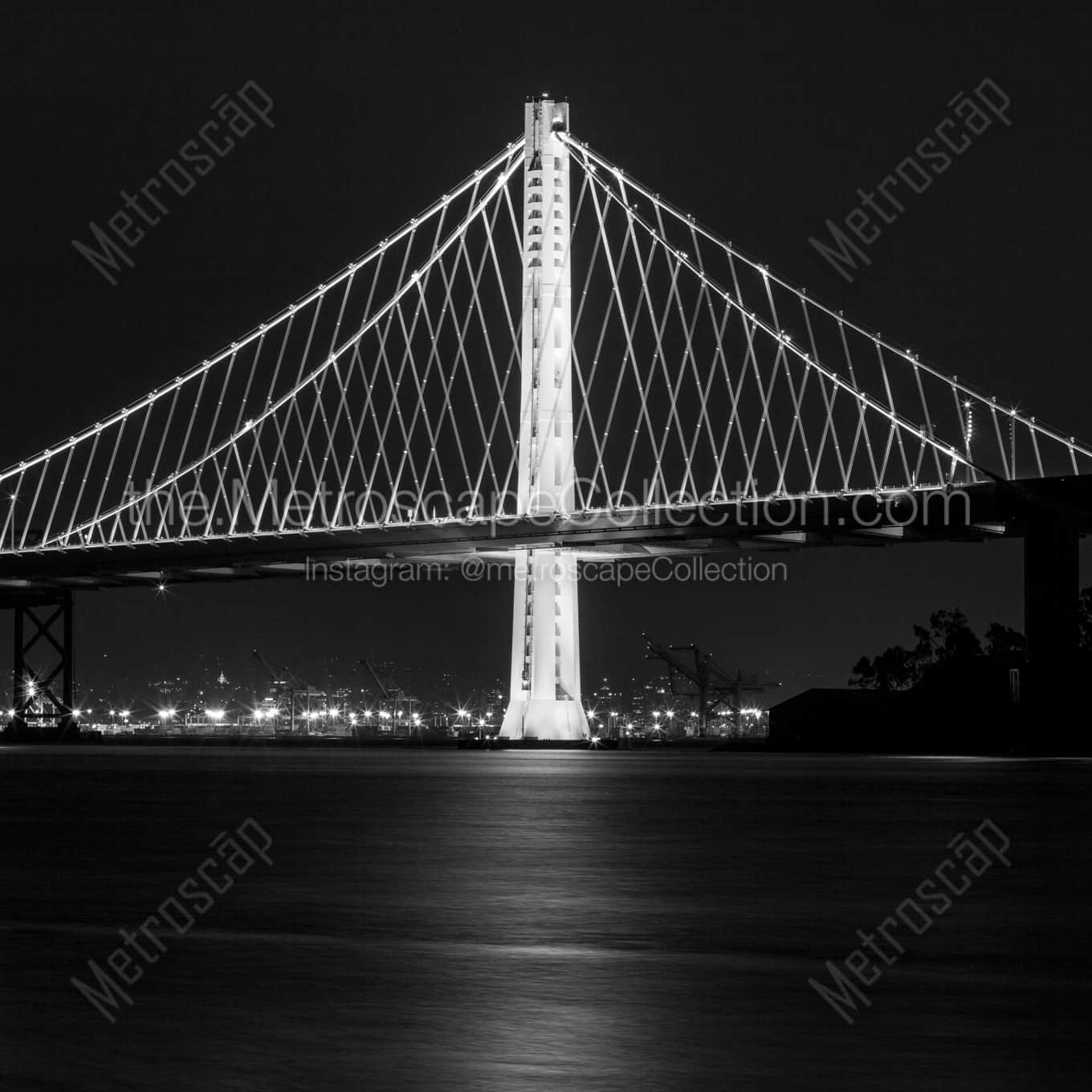 The Eastern Span Oakland Side Bay Bridge at Night landscape black and white Photography square crop