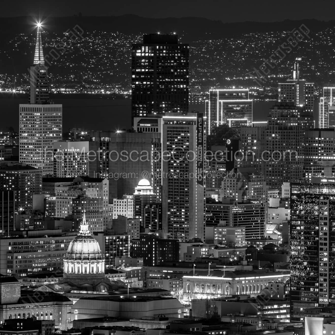 Downtown San Francisco at Night landscape black and white Photography Downtown San Francisco at Night landscape black and white Photography square crop