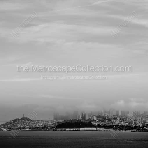 Matte Black WOOD Framed Black and White San Francisco Photograph: San Francisco Under Afternoon Fog in a Square Matte Black Wood Frame