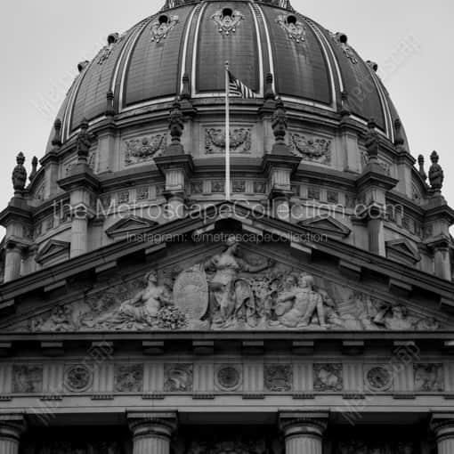Matte Black WOOD Framed Black and White San Francisco Photograph: The San Francisco City Hall Dome in a Square Matte Black Wood Frame