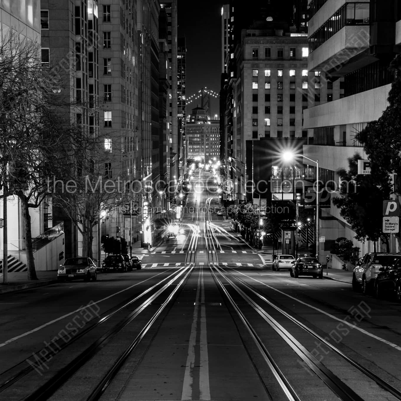 California Street at Night landscape black and white Photography California Street at Night landscape black and white Photography square crop