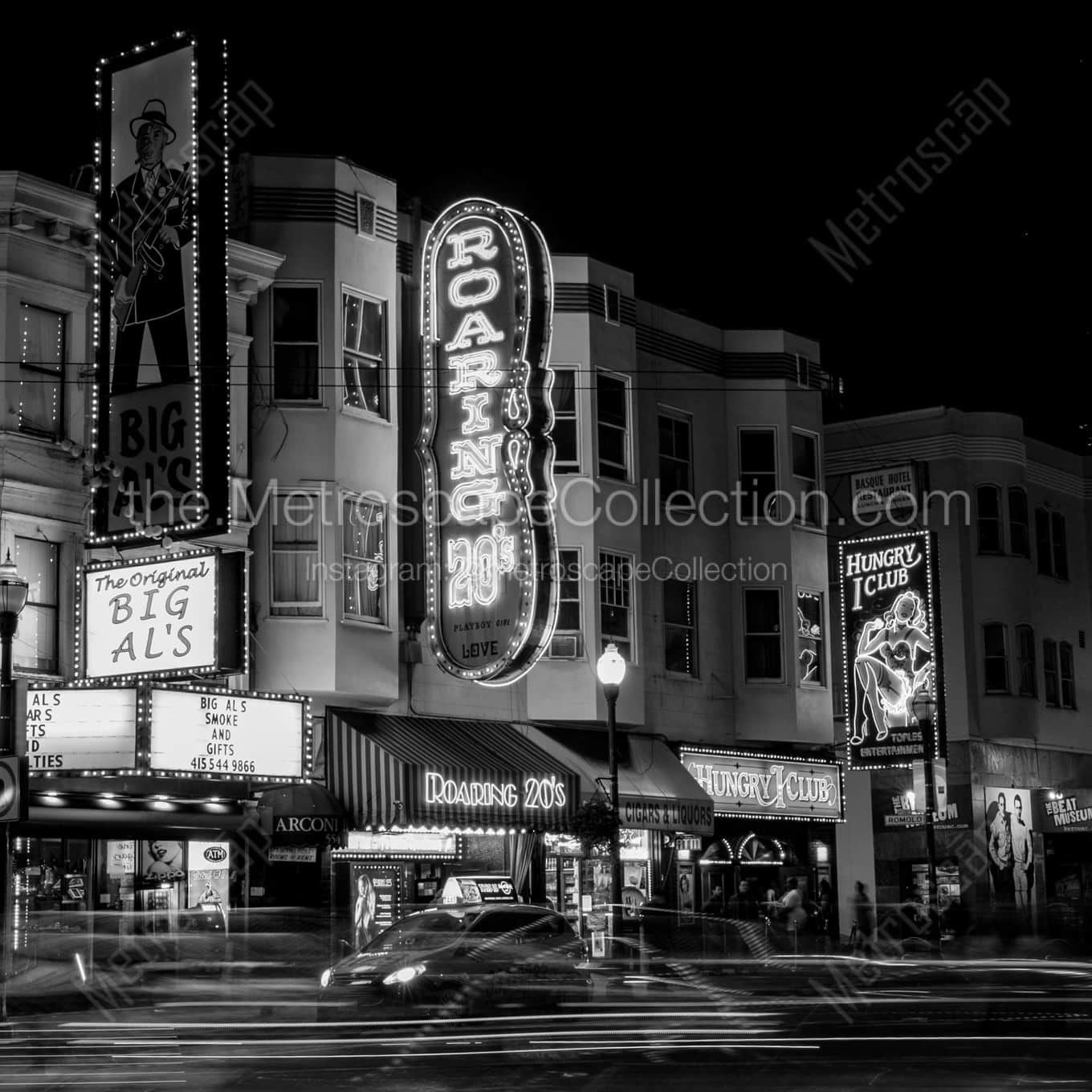 Big Als and Roaring 20s Neon Signs landscape black and white Photography square crop