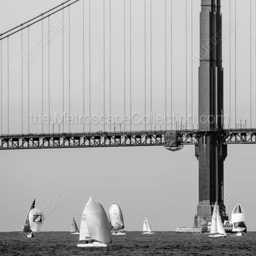 Matte Black WOOD Framed Black and White San Francisco Photograph: Sailing Around the Golden Gate Bridge in a Square Matte Black Wood Frame