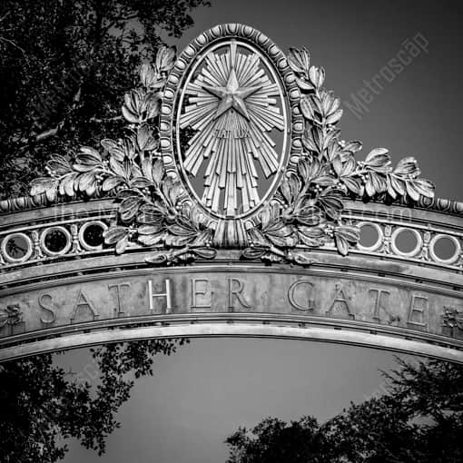 Matte Black WOOD Framed Black and White San Francisco Photograph: Sather Gate on UC Berkeley Campus in a Square Matte Black Wood Frame