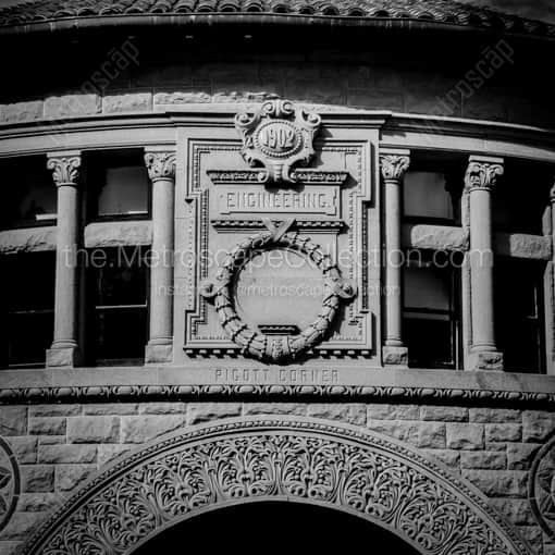 Matte Black WOOD Framed Black and White San Francisco Photograph: The Stanford School of Engineering in a Square Matte Black Wood Frame