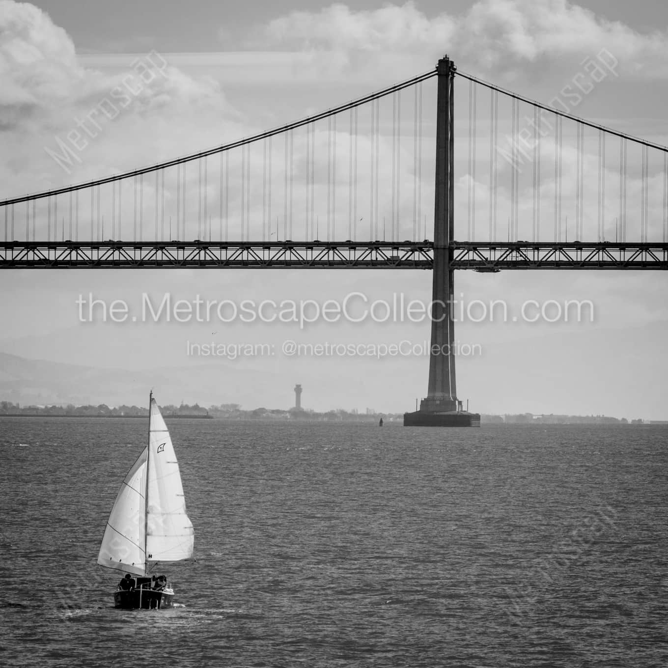 Full Sails for a Sailboat on San Francisco Bay landscape black and white Photography square crop