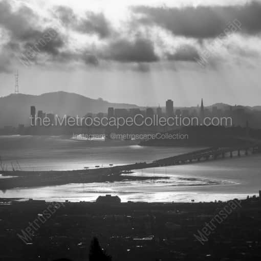 Matte Black WOOD Framed Black and White San Francisco Photograph: San Francisco from Grizzly Peak Blvd in a Square Matte Black Wood Frame