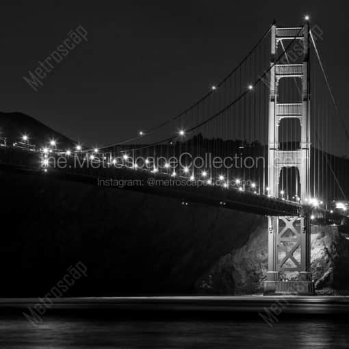 Matte Black WOOD Framed Black and White San Francisco Photograph: The Golden Gate Bridge and Marin Headlands at Night in a Square Matte Black Wood Frame