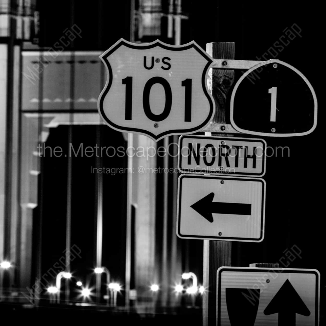 US 101 and California 1 North over the Golden Gate Bridge landscape black and white Photography square crop
