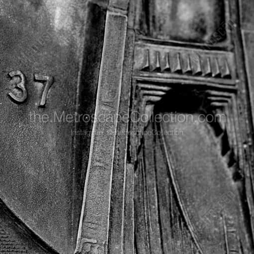 Matte Black WOOD Framed Black and White San Francisco Photograph: A Bronze Relief of the Golden Gate Bridge in a Square Matte Black Wood Frame