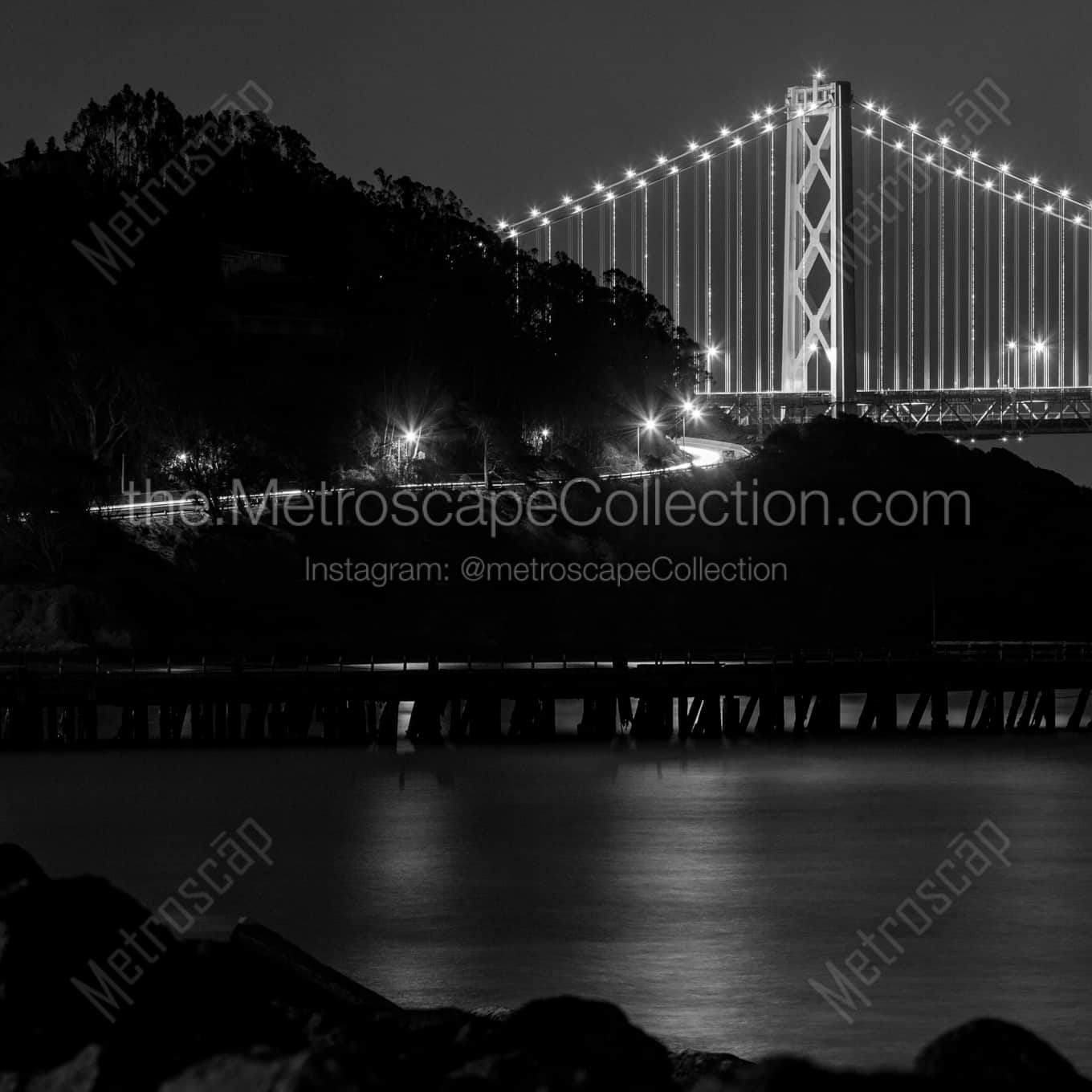 Treasure Island at Night landscape black and white Photography square crop