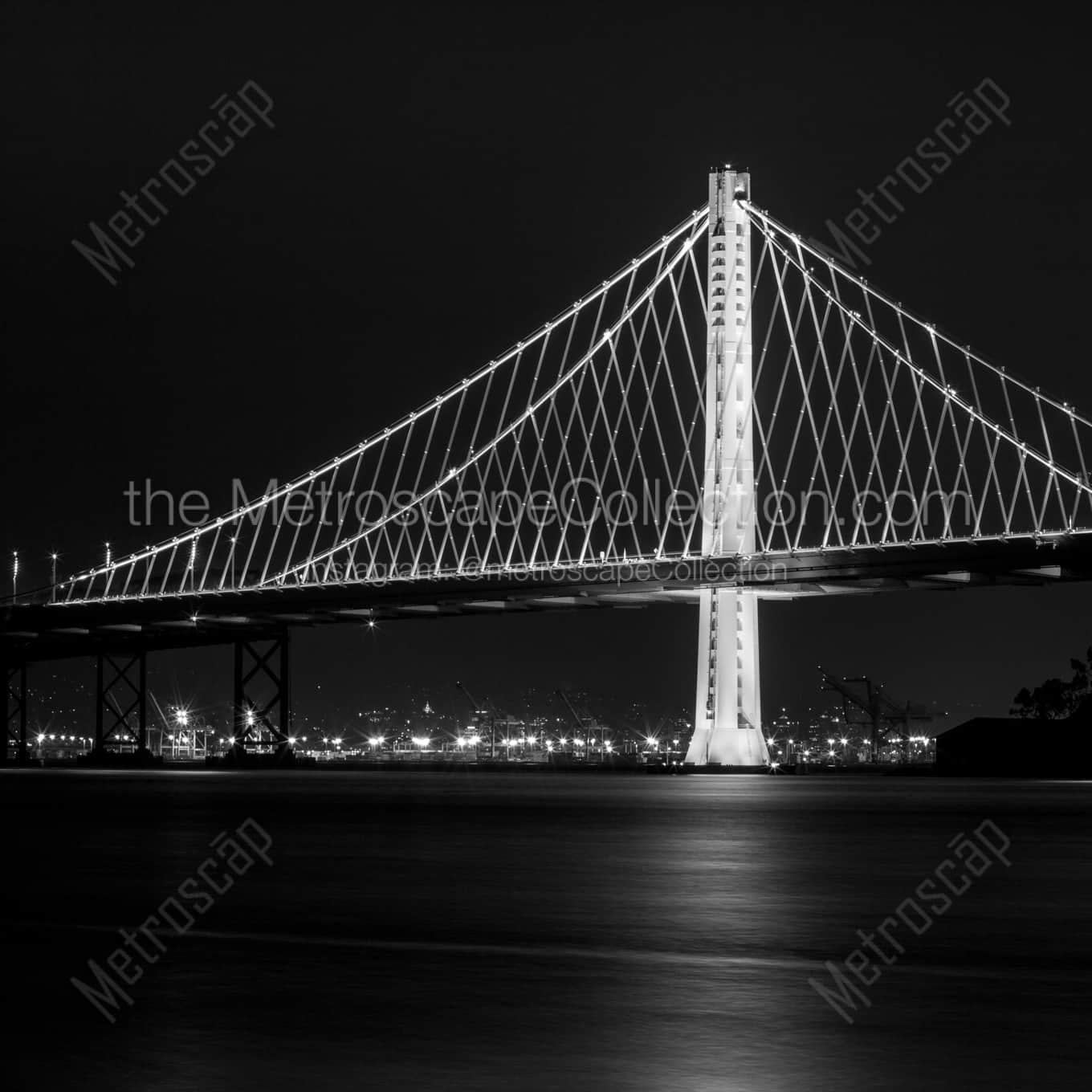 The New Bay Bridge on Clipper Cove at Night landscape black and white Photography The New Bay Bridge on Clipper Cove at Night landscape black and white Photography square crop