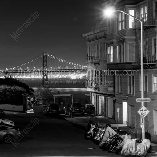 Matte Black WOOD Framed Black and White San Francisco Photograph: The Dead End of Telegraph Hill into San Francisco Bay in a Square Matte Black Wood Frame