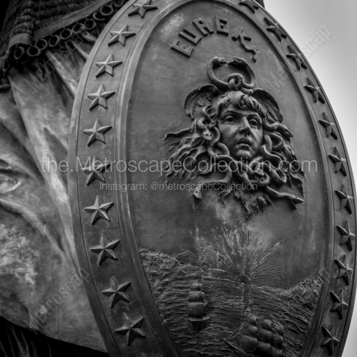 The Eureka Shield of Pioneer Monument landscape black and white Photography square crop