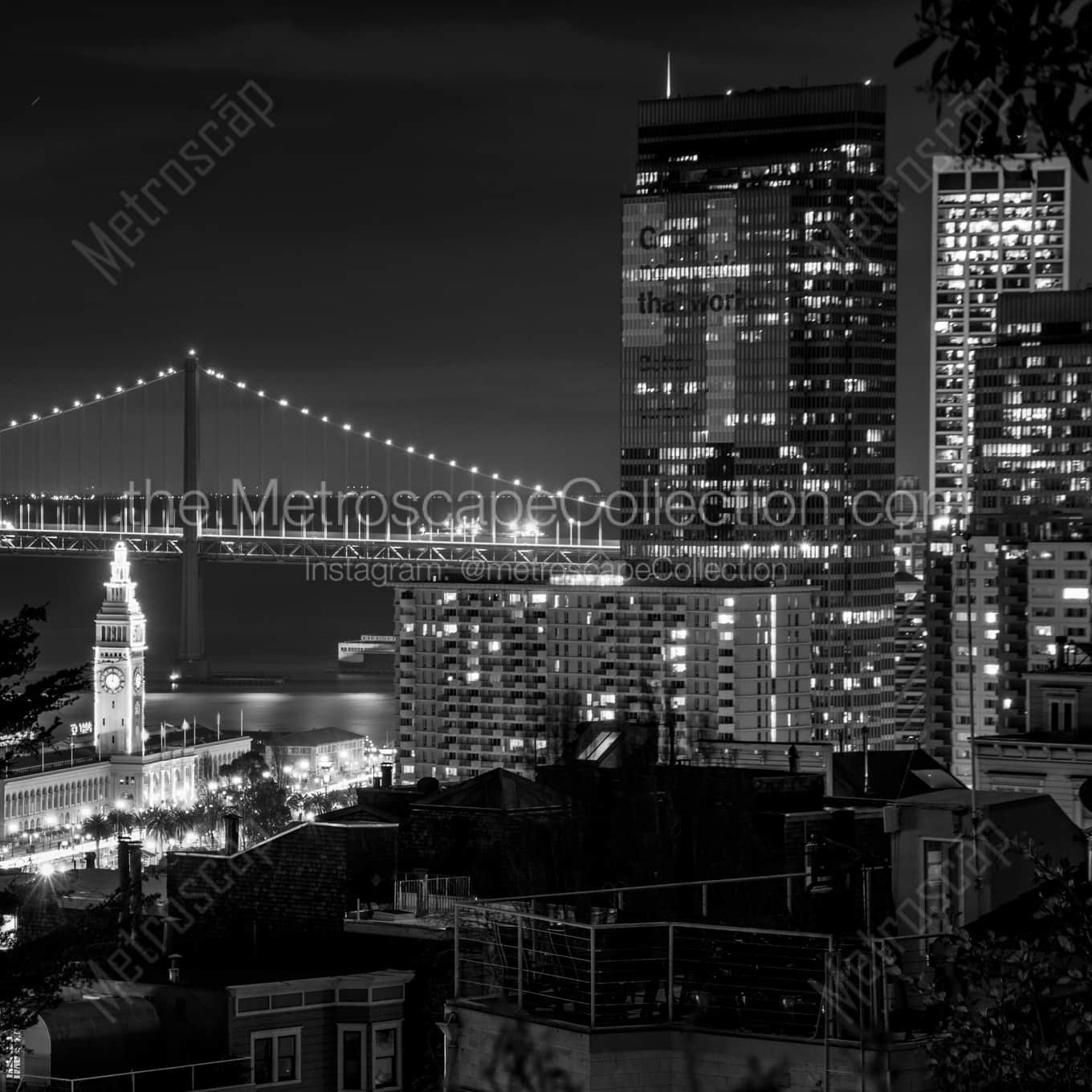 San Francisco Ferry Building from Telegraph Hill landscape black and white Photography square crop