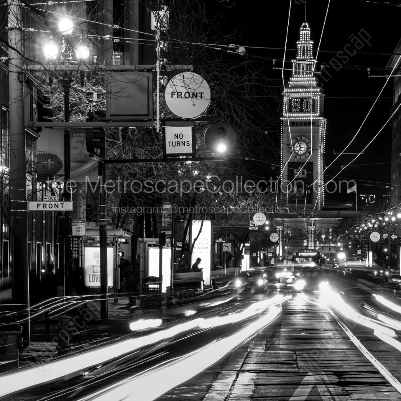 The Ferry Building Dressed up for SB50 landscape black and white Photography The Ferry Building Dressed up for SB50 landscape black and white Photography square crop