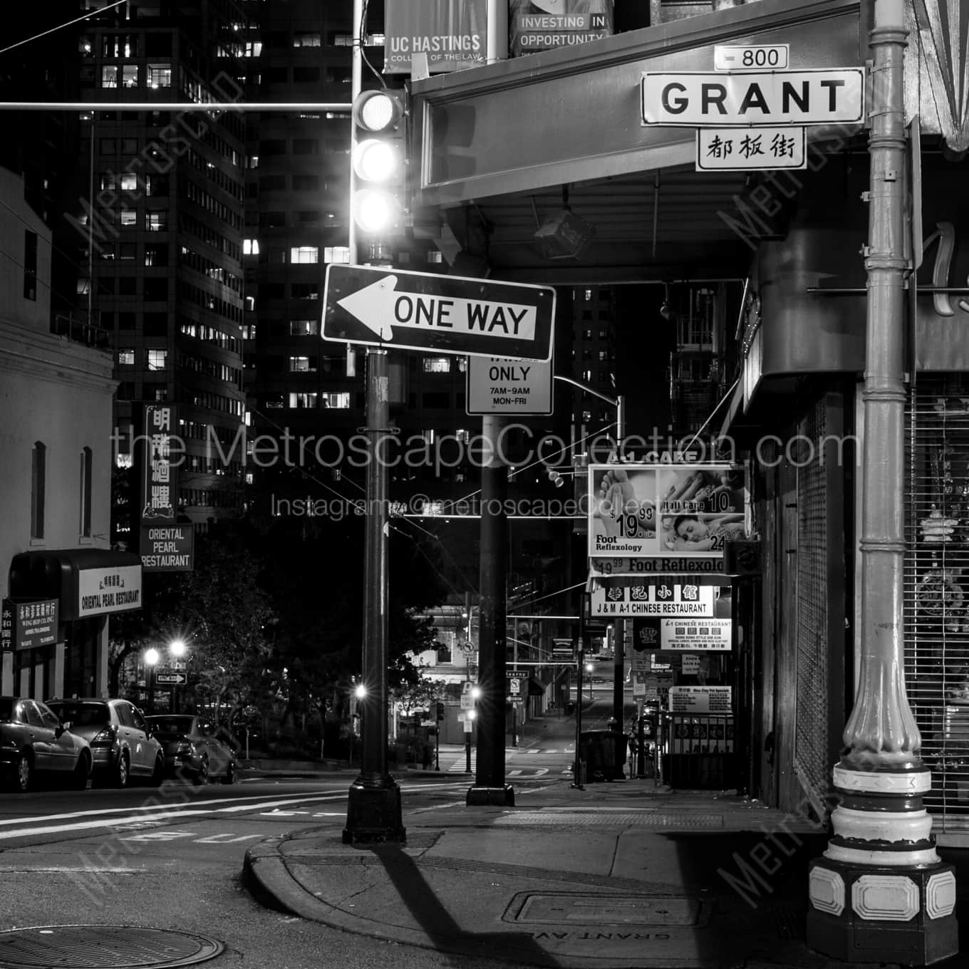 Grant Ave in Chinatown landscape black and white Photography square crop