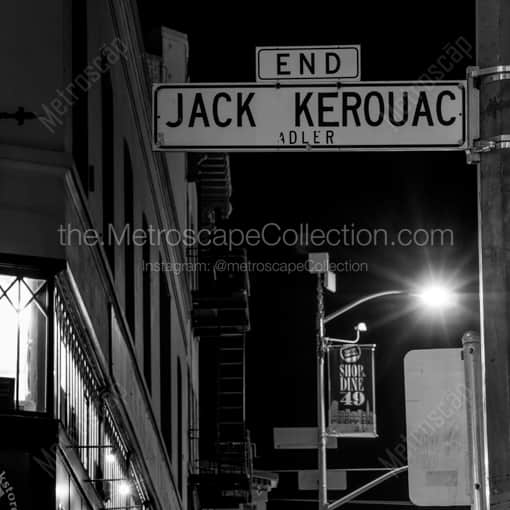 Matte Black WOOD Framed Black and White San Francisco Photograph: Jack Kerouac Boulevard in San Francisco in a Square Matte Black Wood Frame