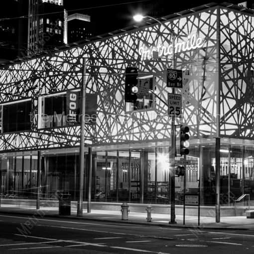 Matte Black WOOD Framed Black and White San Francisco Photograph: Metromile at Night in a Square Matte Black Wood Frame
