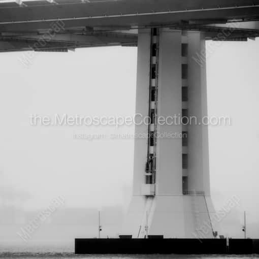 Matte Black WOOD Framed Black and White San Francisco Photograph: The Base of the New Oakland-San Francisco Bay Bridge in a Square Matte Black Wood Frame