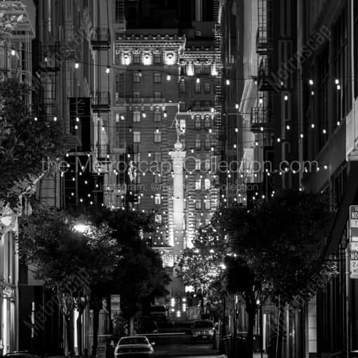 Matte Black WOOD Framed Black and White San Francisco Photograph: Maiden Lane at Night in a Square Matte Black Wood Frame