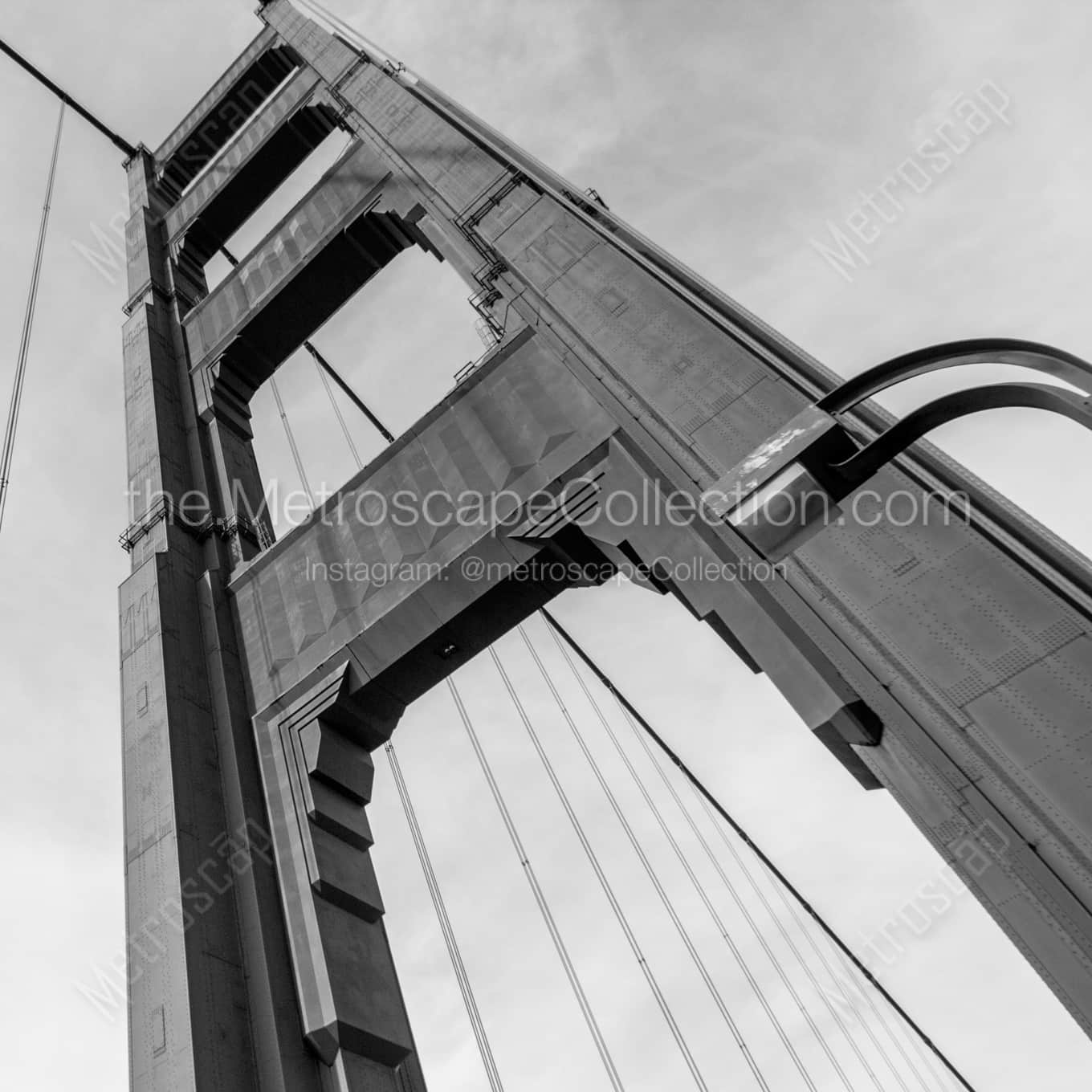 A Golden Gate Bridge Tower landscape black and white Photography square crop