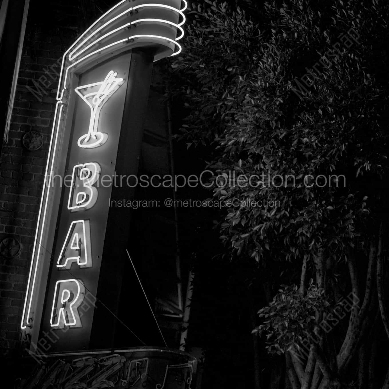 The BAR sign above the Dirty Martini in San Francisco landscape black and white Photography square crop