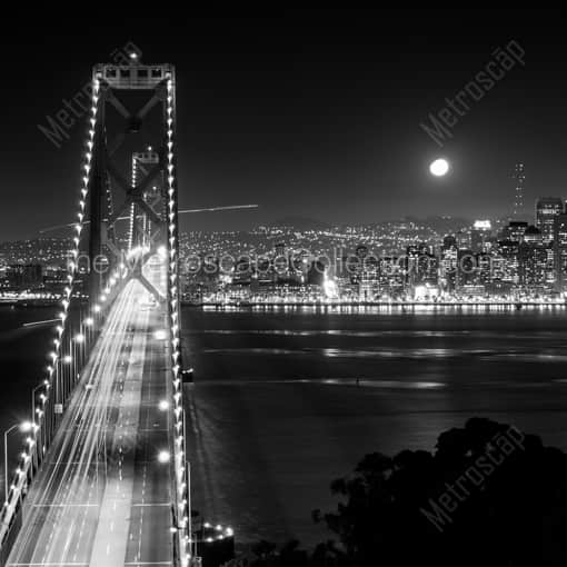 Matte Black WOOD Framed Black and White San Francisco Photograph: The San Francisco Bay Bridge from Yerba Buena Island in a Square Matte Black Wood Frame